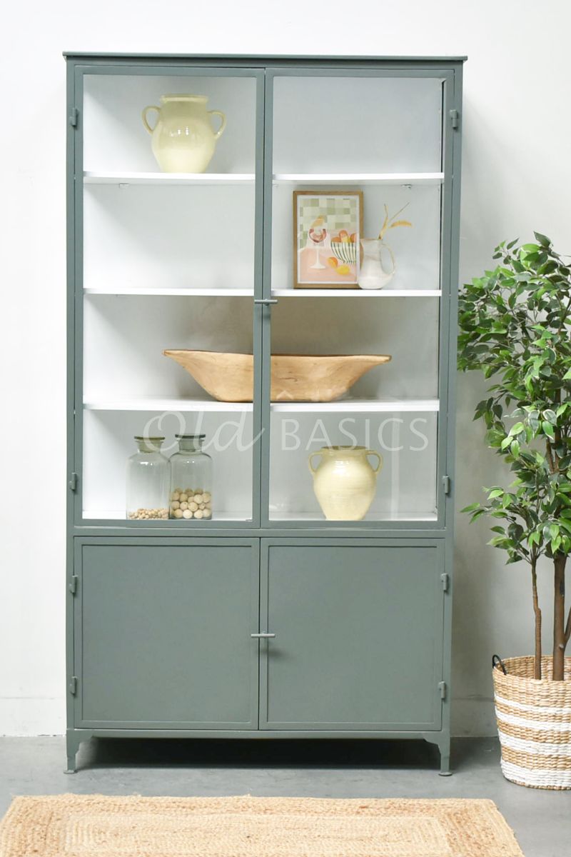 Detail van Apothekerskast Ilya Grand Lindegroen, groen, grijs, materiaal staal